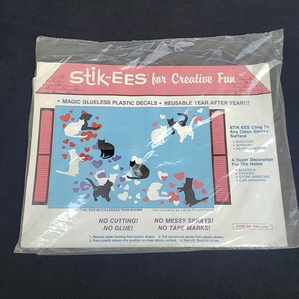 3 Sets Vintage Stik-ees Self Stick Vinyl Window Clings Still Sealed in Package - Picture 6 of 7